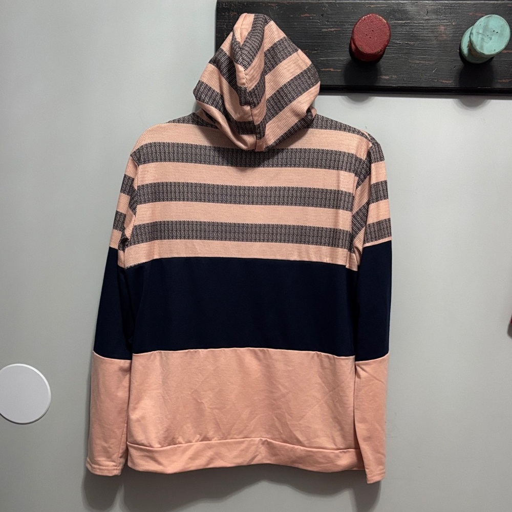 Women’s large Striped Pink/Blush and Navy zippered hoodie - Picture 5 of 5
